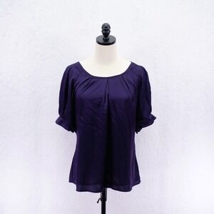 Express -Medium- Purple Sheer Balloon Sleeve Blouse Top Polyester Ruffled Round
